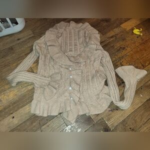 Ruffled Knit Sweater with Pearl Buttons